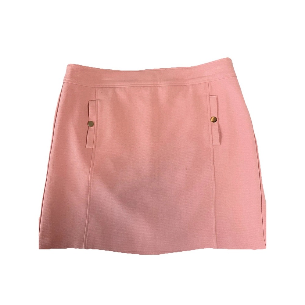 LOFT Structured Woven Button Pocket Shift Skirt Size 14 Blush Pink Old Money